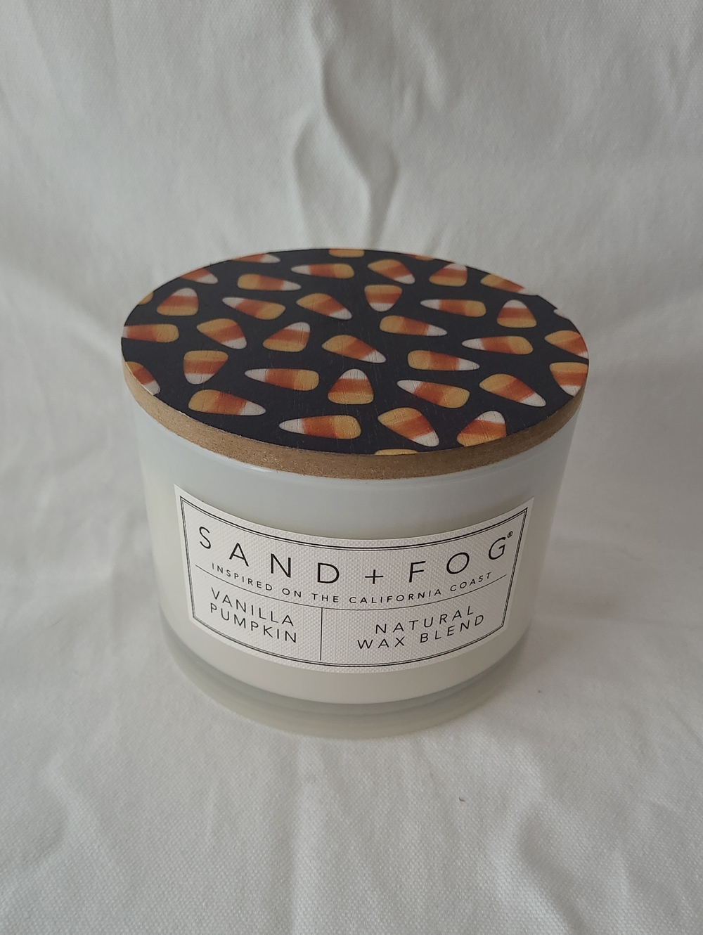 Sand + Fog 12 Oz Vanilla Pumpkin Scented Candle - White Jar with Decorative Lid
